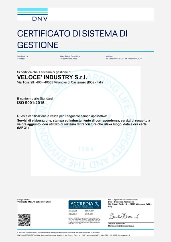 VeloCè Industry ISO-9001